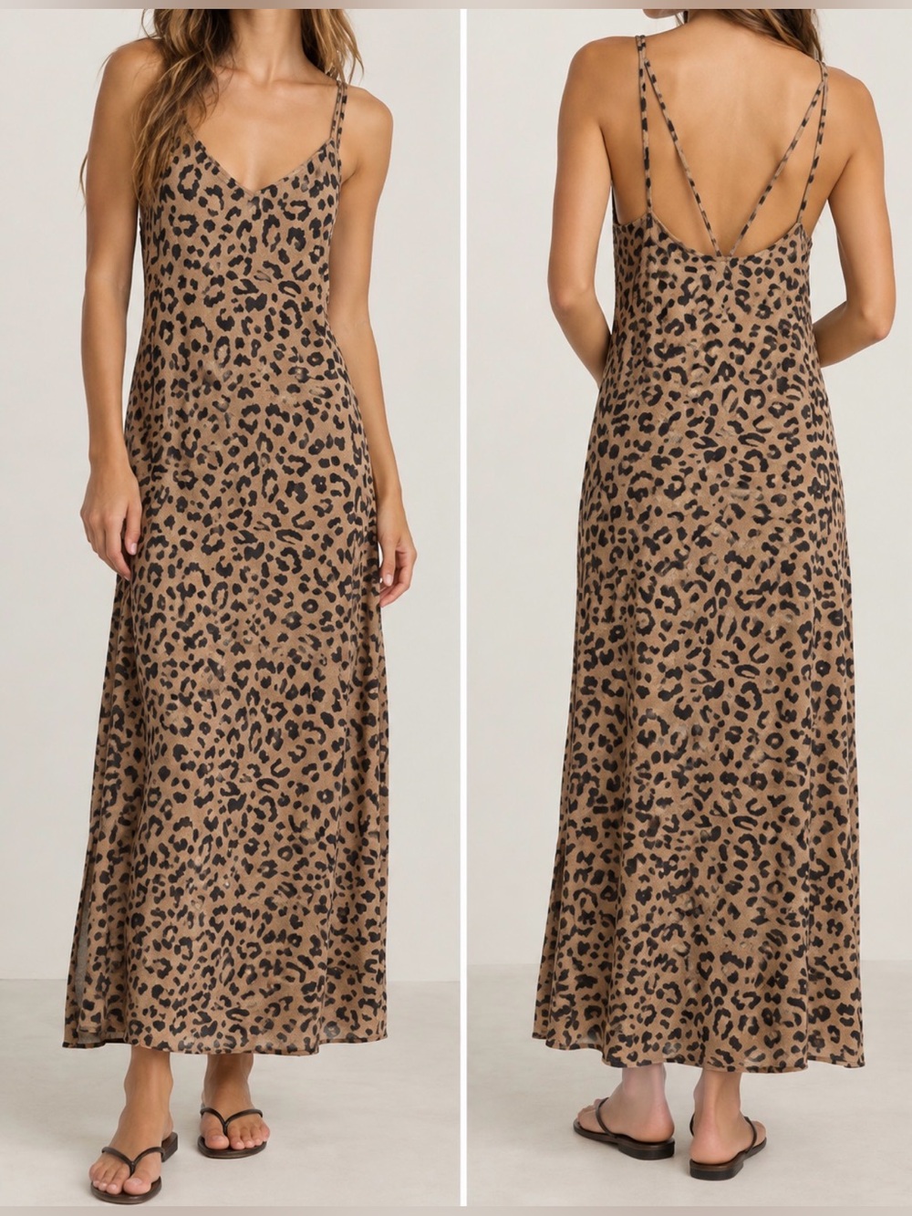 Aerie Leopard Print Maxi Slip Dress S Y2K Animal Print Strappy Boho